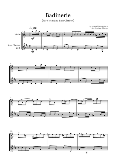 Badinerie by J. S. Bach (For Violin and Bass Clarinet) (arr. Henrique Oliveira)
