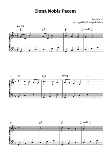 Dona Nobis Pacem - for piano - beginner level 3 (featuring chords) (arr. Rodrigo Faleiros)