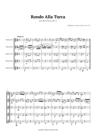 Rondo Alla Turca by Mozart for French Horn Quintet (arr. Ander)