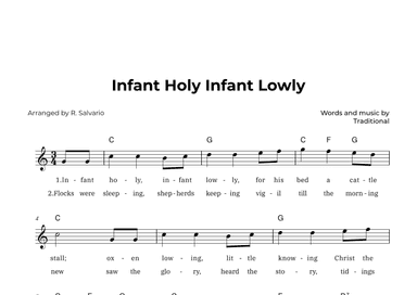 Infant Holy Infant Lowly (Key of C Major) (arr. R. Salvario)