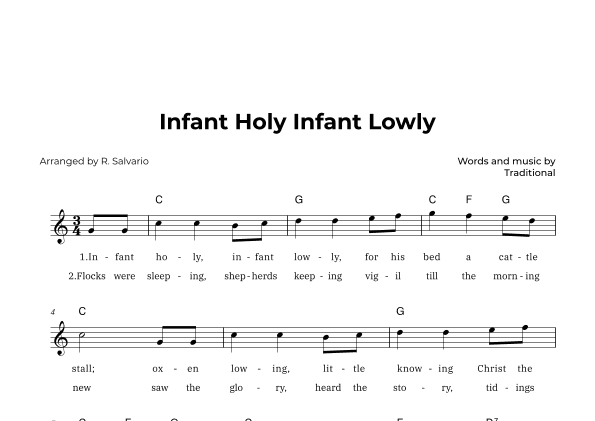 Infant Holy Infant Lowly (Key of C Major) (arr. R. Salvario)