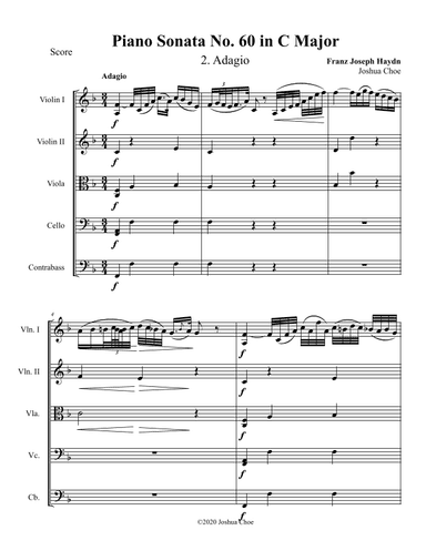 Piano Sonata in C major, Hob.XVI:50, Movement 2 (arr. Joshua Choe)