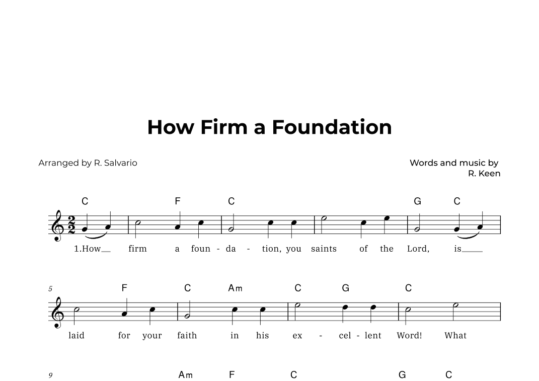How Firm a Foundation (Key of C Major) (arr. R. Salvario)
