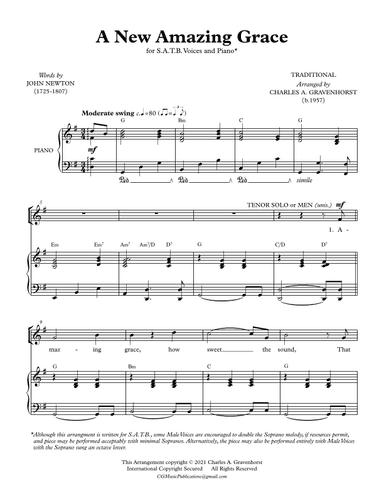 A New Amazing Grace – SATB/TTBB and Piano (arr. Charles A. Gravenhorst)