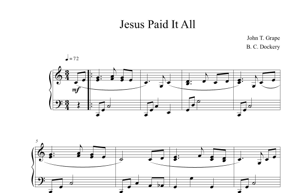 Jesus Paid It All (Piano Solo) (arr. B. C. Dockery)