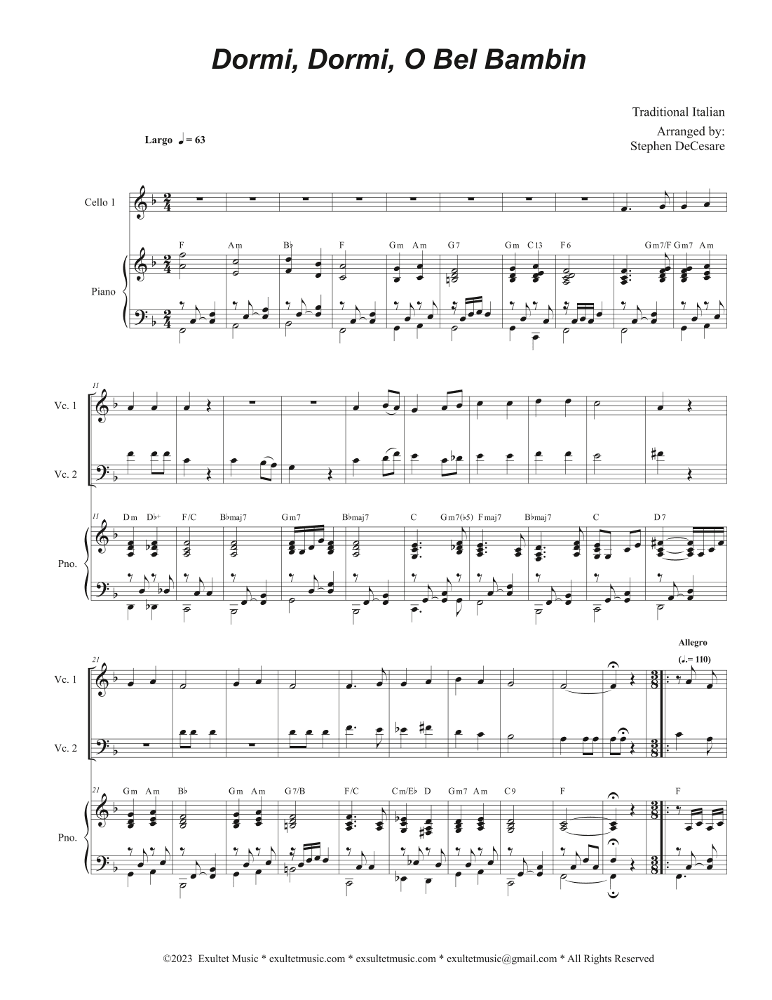 Dormi, Dormi, O Bel Bambin (Cello Duet) (arr. Stephen DeCesare)