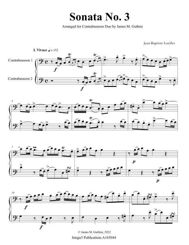 Loeillet: Sonata No. 3 for Contrabassoon Duo (arr. James M. Guthrie)