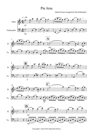 Pie Jesu (from Requiem) for Flute and Cello Duet (arr. David Burndrett)