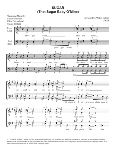 Sugar (that Sugar Baby O'mine) (arr. Walter Latzko)