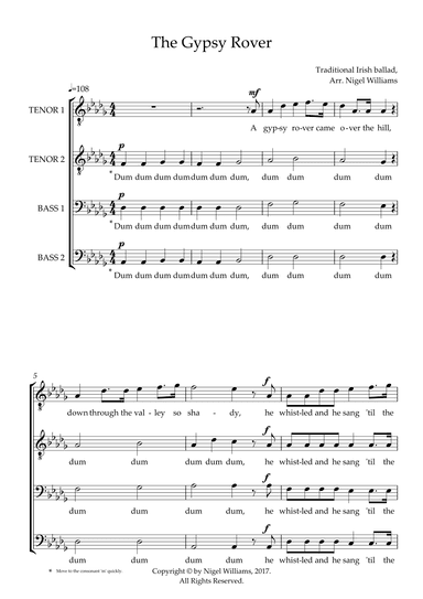The Gypsy Rover, for TTBB choir (arr. Nigel Williams)