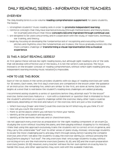 Daily Reading Level 2 - music reading comprehension for piano students