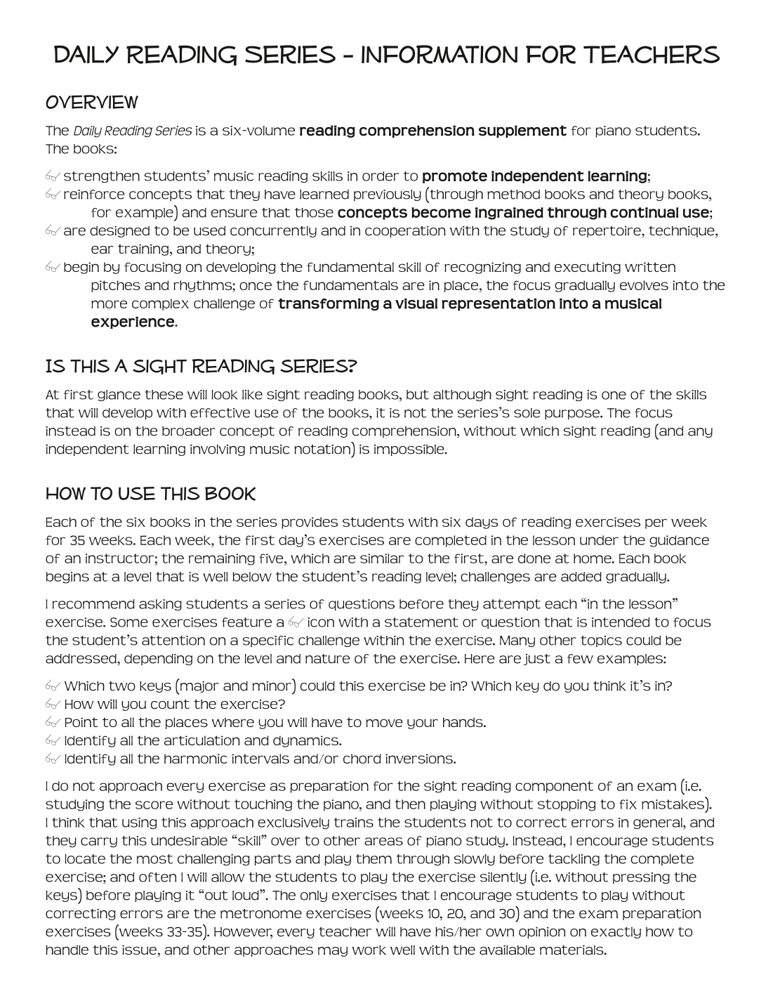 Daily Reading Level 2 - music reading comprehension for piano students