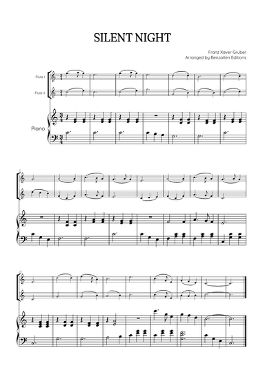 Silent Night for flute duet with piano accompaniment • easy Christmas song sheet music (arr. Benzaiten Editions)