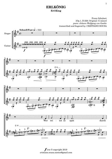 ERLKÖNIG (Erl-King) [ Lied/Song by Franz Schubert ]: voice and guitar (arr. Cristiano Sousa [ Ficta ])