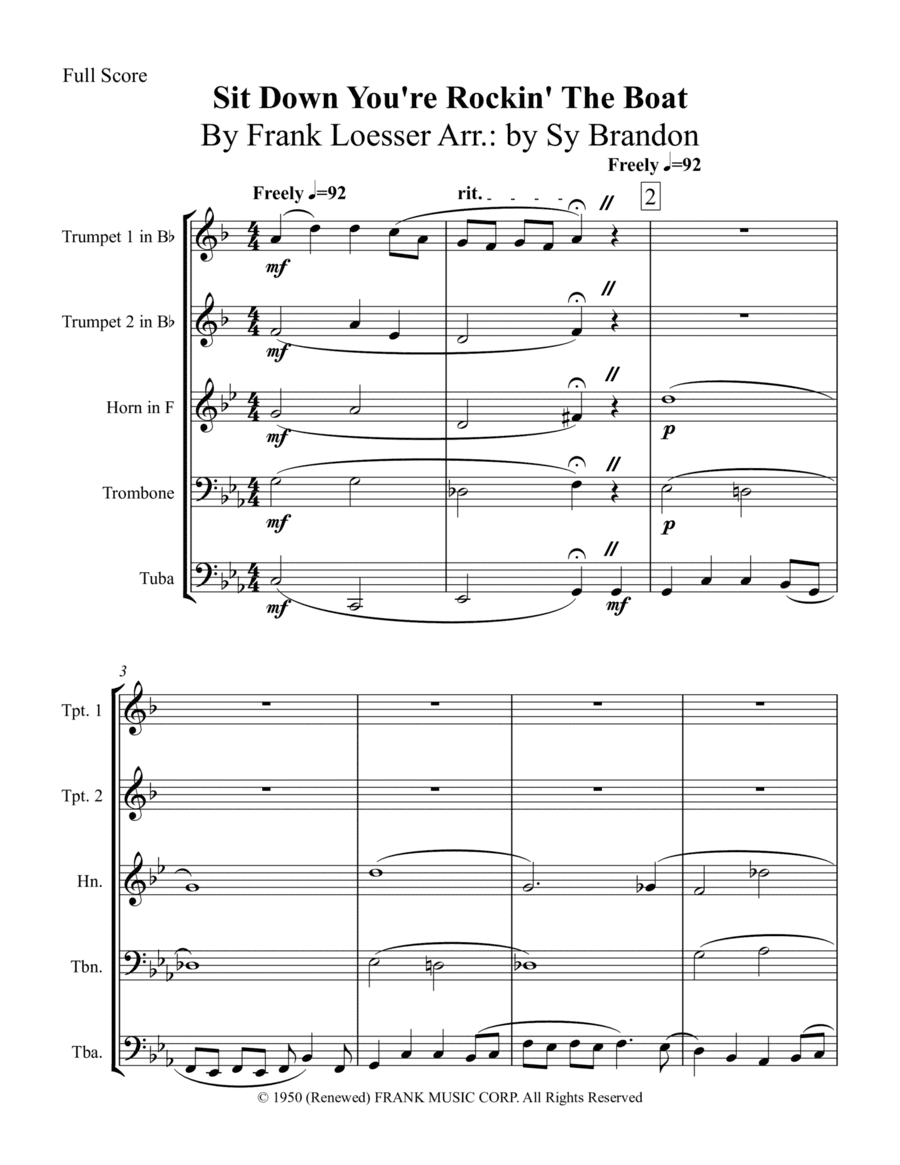 Sit Down You're Rockin' The Boat (arr. Sy Brandon)