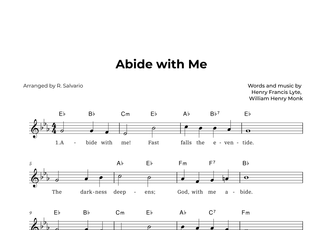 Abide with Me (Key of E-Flat Major) (arr. R. Salvario)