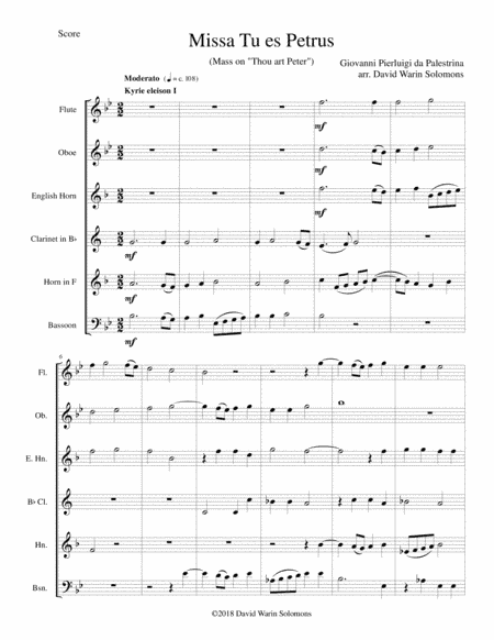 Missa Tu Es Petrus (Mass on Thou art Peter) wind sextet (wind quintet with added cor anglais) (arr. David Warin Solomons)