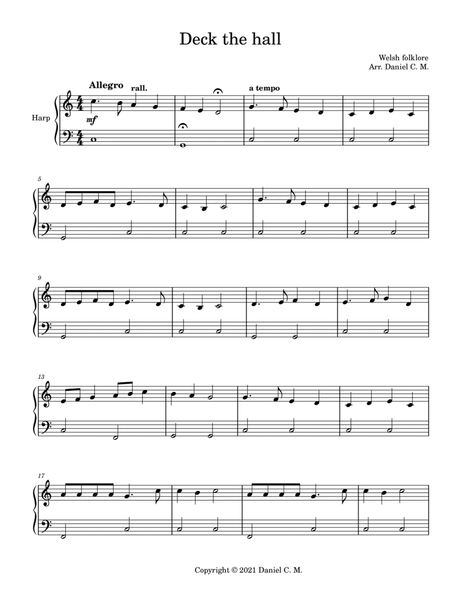 Deck the hall for harp (easy) (arr. Daniel C. M.)