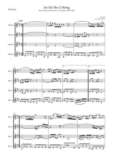 Air On The G String (J.S. Bach) for Violin Quartet (arr. Fabio Britto)