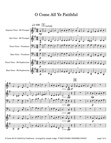 O Come All Ye Faithfull for Brass Quartet in Schools (arr. Joseph Judge)