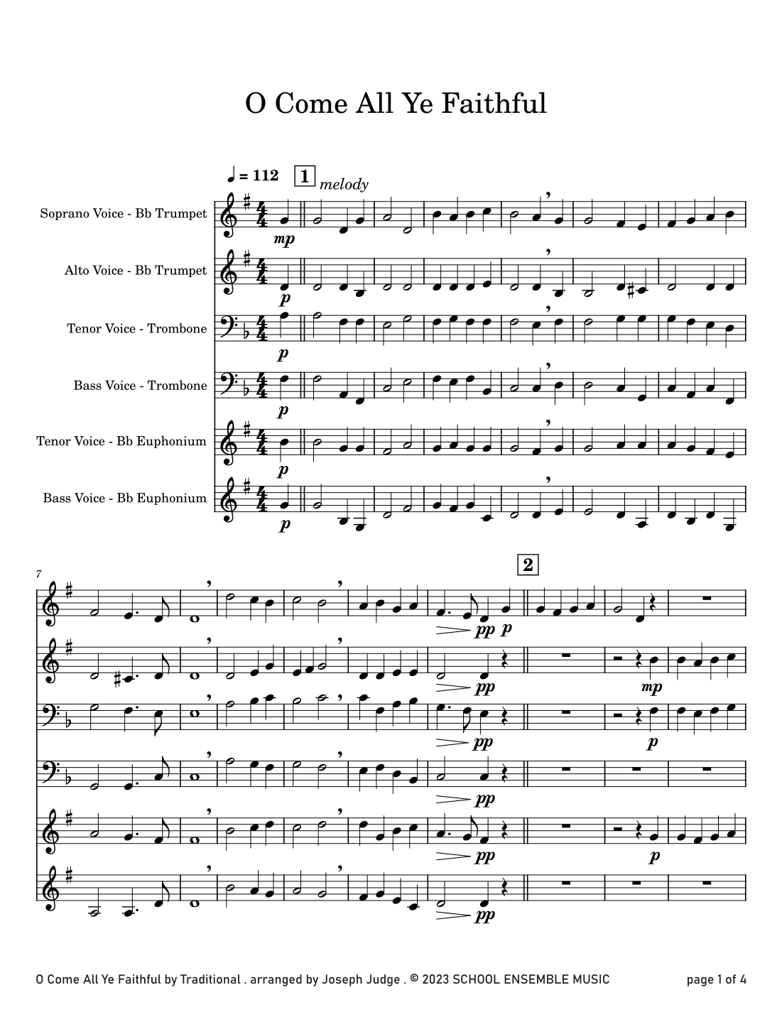 O Come All Ye Faithfull for Brass Quartet in Schools (arr. Joseph Judge)