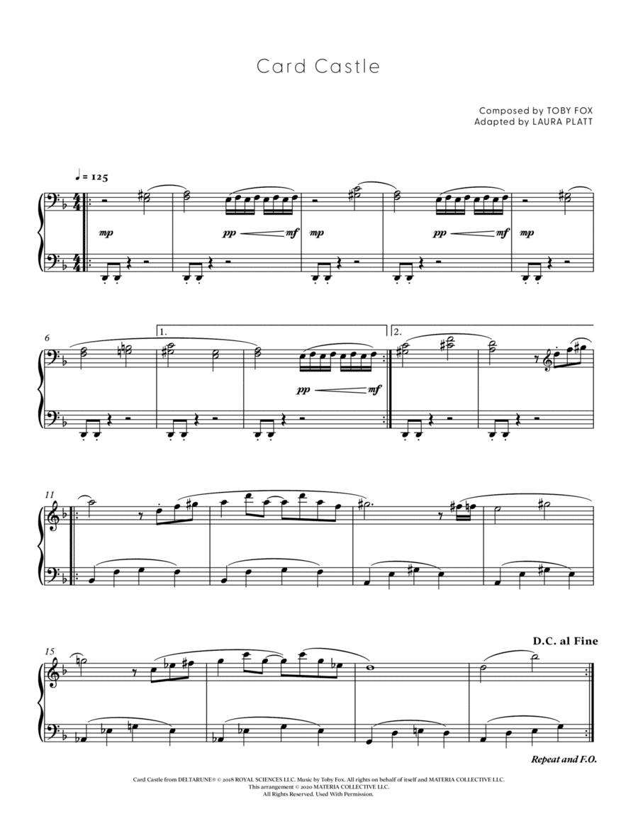 Card Castle (DELTARUNE - Piano Sheet Music)