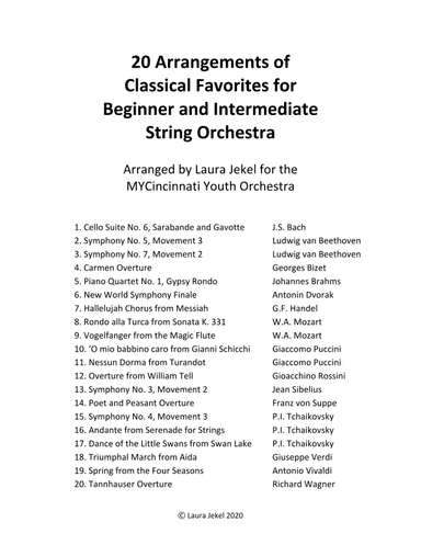 20 Arrangements of Classical Favorites for Beginner and Intermediate  String Orchestra (arr. Laura Jekel)