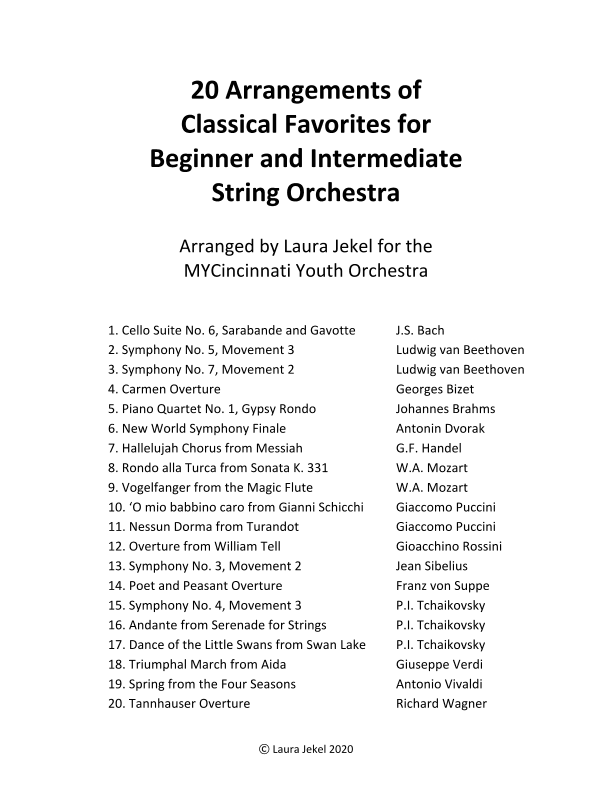 20 Arrangements of Classical Favorites for Beginner and Intermediate  String Orchestra (arr. Laura Jekel)
