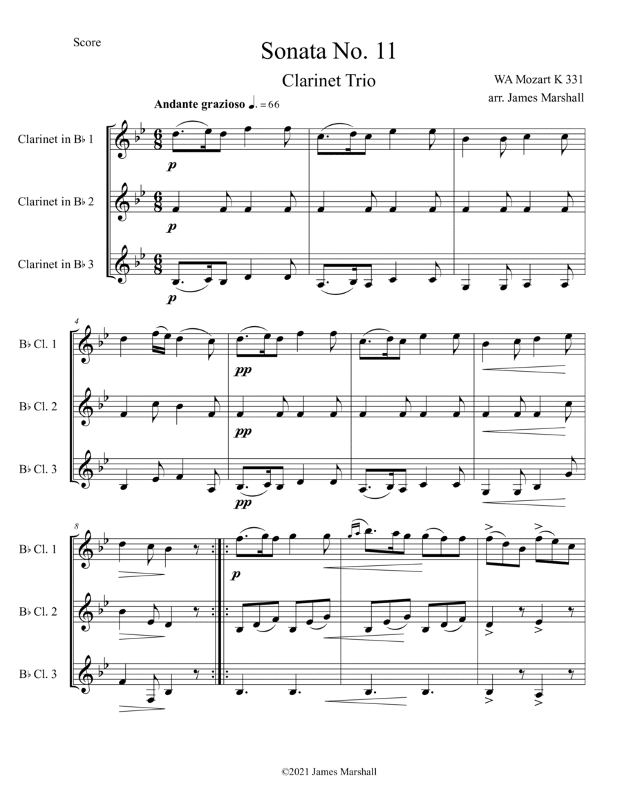 Mozart Sonata #11 for Clarinet Trio (arr. James Marshall)