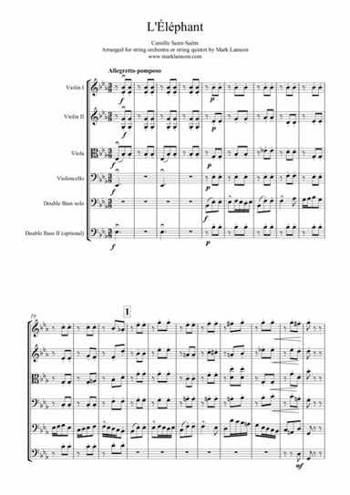 "The Elephant" (from Carnival of the Animals) for String Quintet or String Orchestra (arr. Mark Lansom)