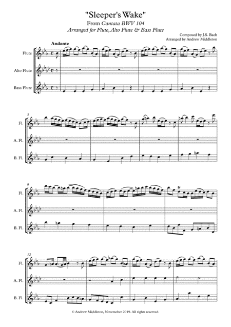 Sleepers Awake arrange for Flute Trio (arr. Andrew Middleton)