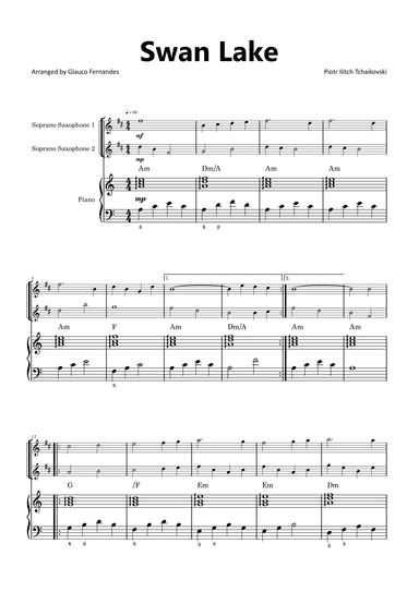 Swan Lake - Soprano Saxophone Duet with Piano and Chord Notations (arr. Glauco Fernandes)