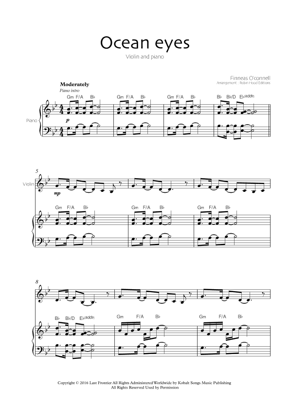 Ocean Eyes (arr. Robin Hood Editions)