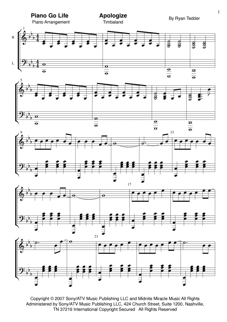 Apologize (arr. Piano Go Life)