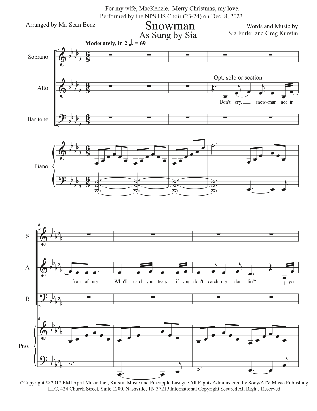 Snowman (arr. Sean Benz)