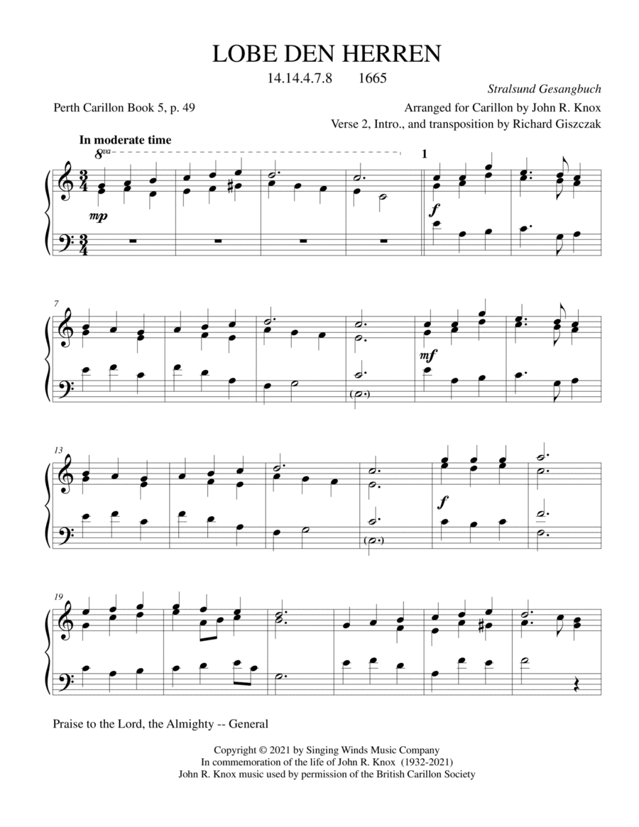 LOBE DEN HERREN (arr. John R. Knox & Richard Giszczak)
