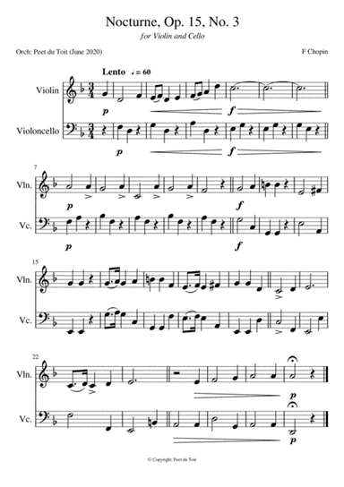 Nocturne, Op. 15, no. 3 - F Chopin (Violin & Cello) (arr. Peet du Toit)