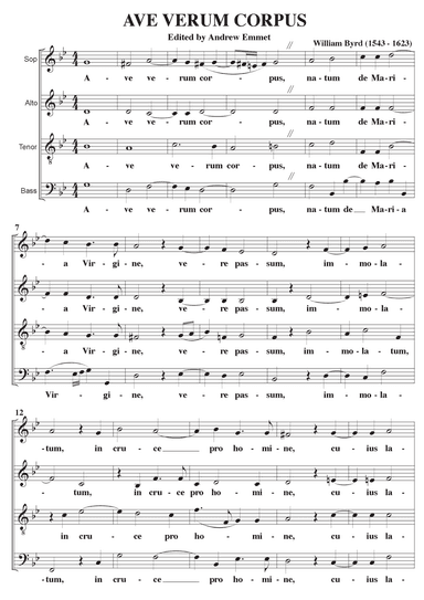 Ave Verum Corpus (Byrd) A Cappella SATB (arr. Edited by Andrew Emmet)