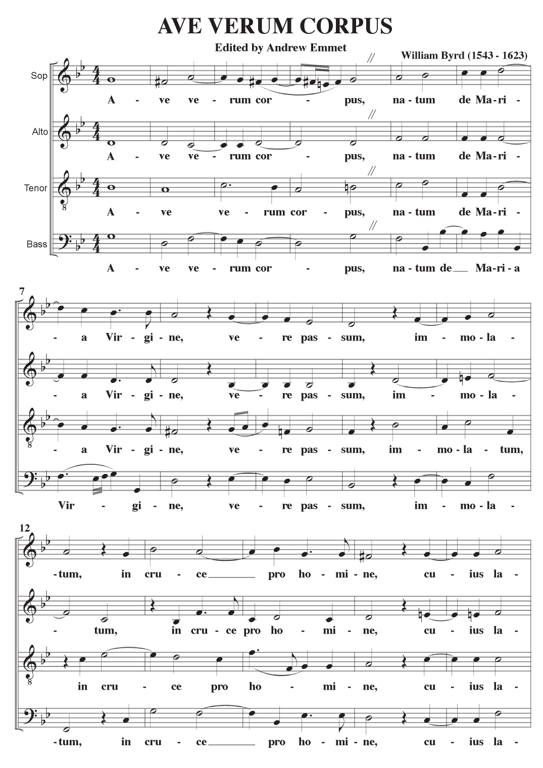 Ave Verum Corpus (Byrd) A Cappella SATB (arr. Edited by Andrew Emmet)