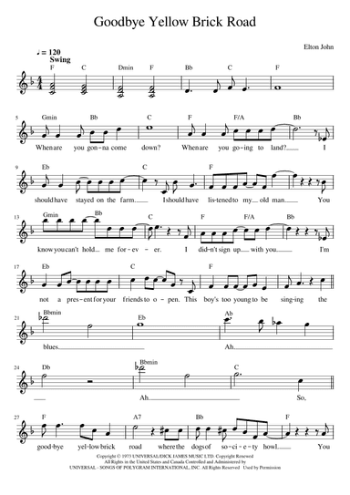 Goodbye Yellow Brick Road (arr. Jack Vaughan)