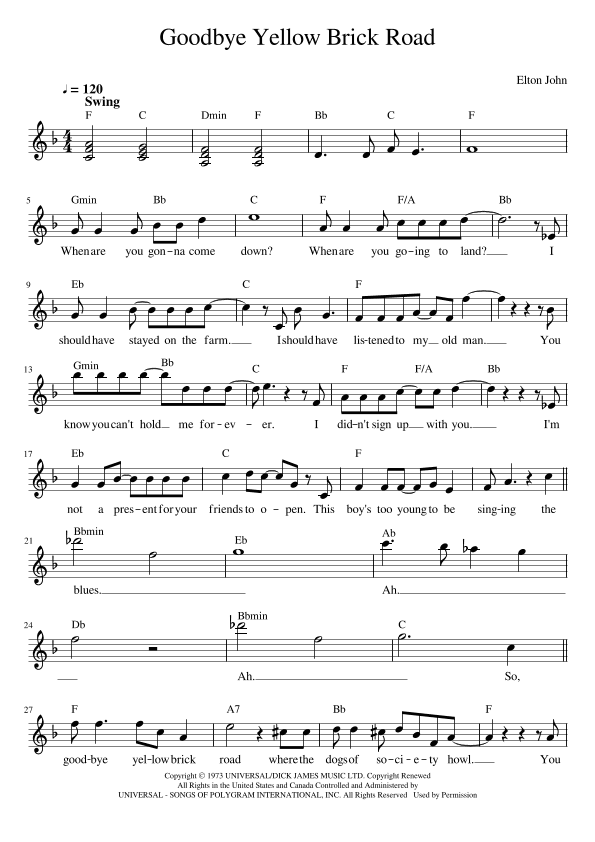 Goodbye Yellow Brick Road (arr. Jack Vaughan)