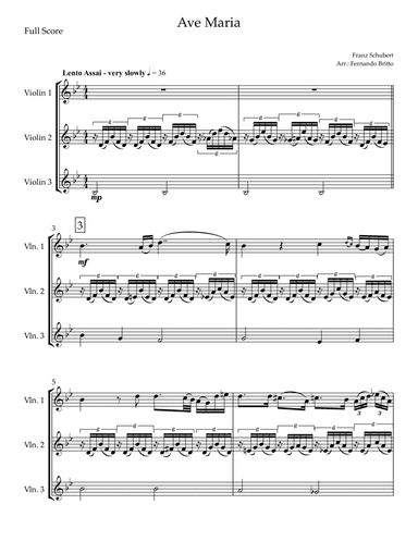 Ave Maria (Franz Schubert) for Violin Trio (arr. Fernando Britto)