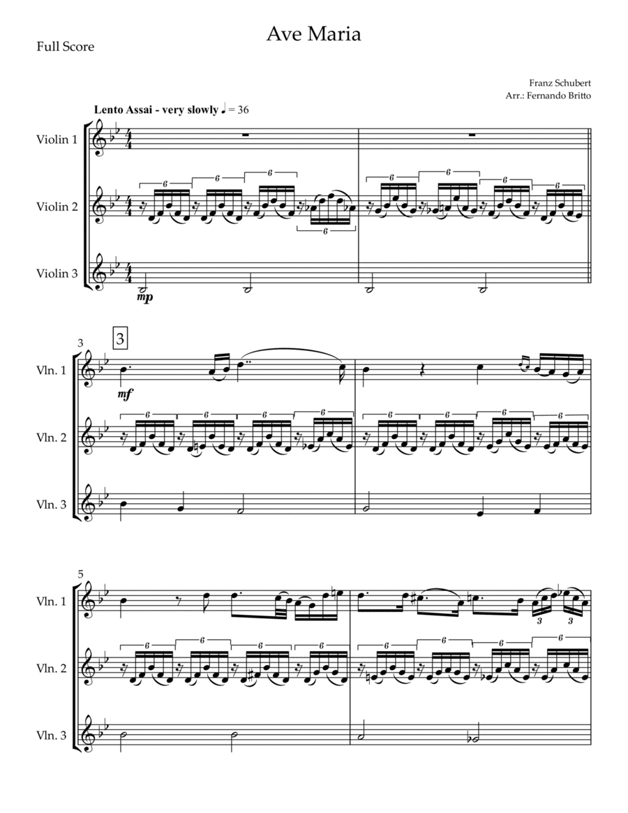 Ave Maria (Franz Schubert) for Violin Trio (arr. Fernando Britto)
