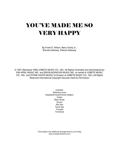 You've Made Me So Very Happy (arr. Jim Farley www.arrangementsone.com)