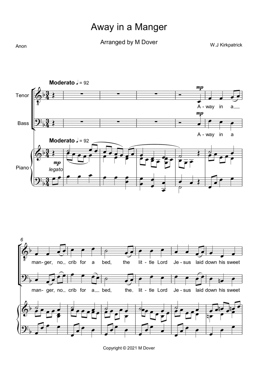 Away in a Manger - Two part choir - TB (Lower Voices) (arr. Martin Dover)