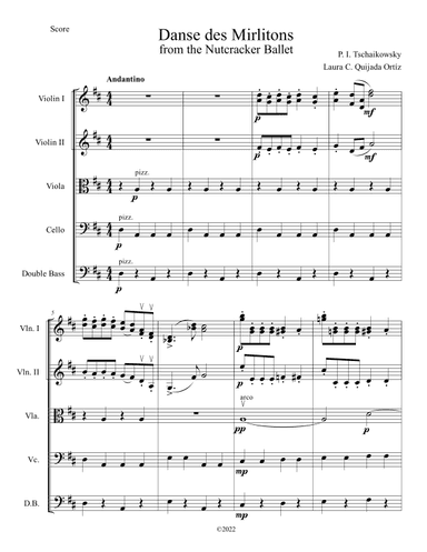 Danse des Mirlitons, from The Nutcracker Ballet, String Orchestra, intermediate, score & parts. (arr. Laura C. Quijada Ortíz)