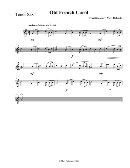 Old French Carol: B flat Saxes (arr. Meri Dolevski)