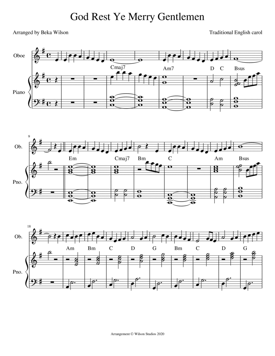 God Rest Ye Merry Gentlemen--oboe solo (arr. Beka Wilson)