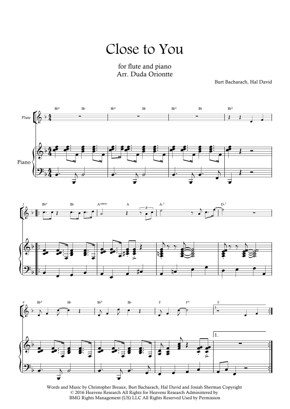 Close To You (arr. Duda Oriontte)