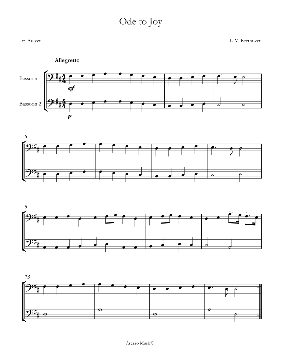 bassoon duo ode to joy arezzo sheet music engraver (arr. Arezzo Music)